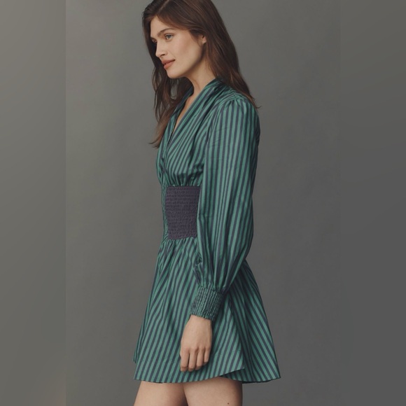 Anthropologie Tommie Long-Sleeve Smocked Front-Zip Mini Dress, Various Sizes NWT - Picture 3 of 7